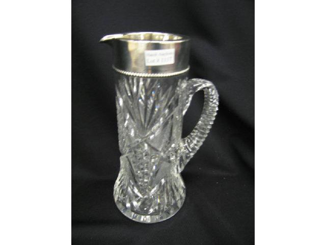 Appraisal: Brilliant Period Cut Glass Sterling Pitcher heavily cut bend top