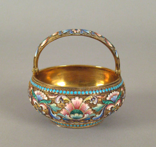 Appraisal: Russian silver gilt and enamel sugar bowl ca bearing the