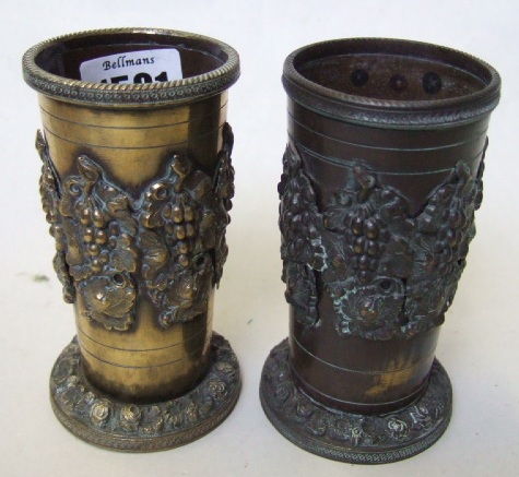 Appraisal: A pair of Regency bronze spill vases circa applied with