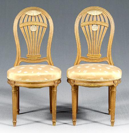 Appraisal: Pair Louis XVI style side chairs each with arched back