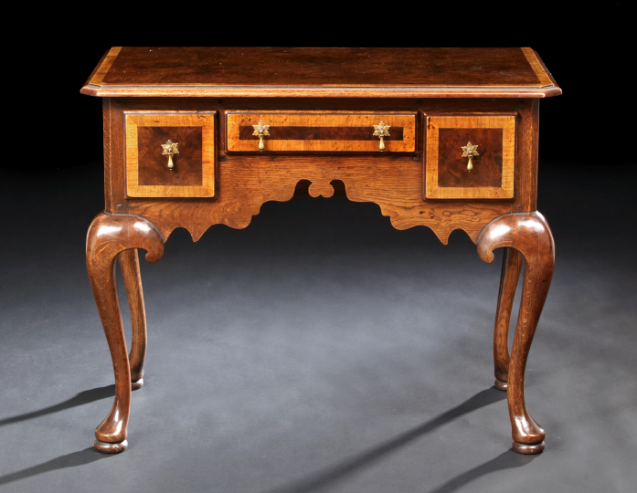 Appraisal: Queen Anne-Style Oak and Walnut Lowboy the canted and banded