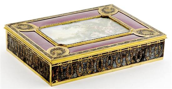 Appraisal: French enamel and miniature inset jewelry casket th century hinged