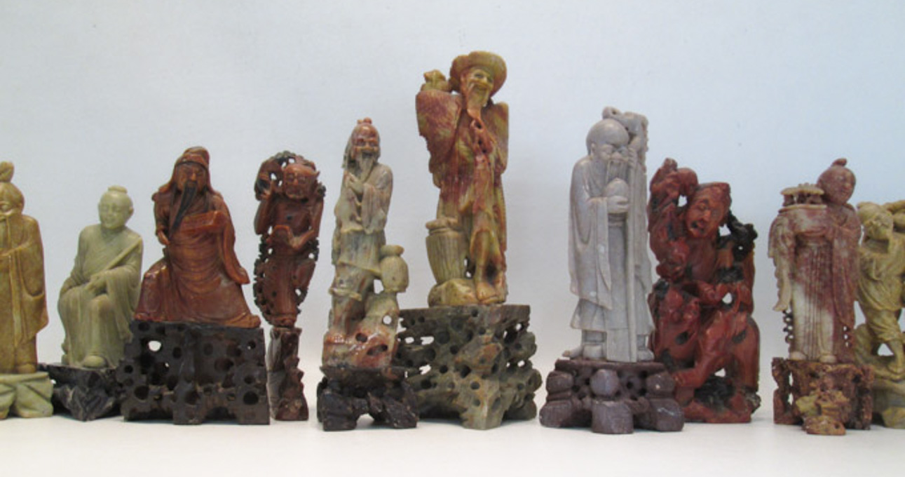 Appraisal: COLLECTION OF CHINESE CARVED SOAPSTONE FIGURES all are human form