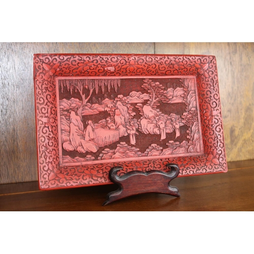 Appraisal: Late modern Cinnabar style tray with stand tray approx cm