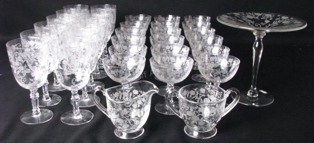 Appraisal: Group of Cambridge Etched Glassware pieces including wine glasses sherbets