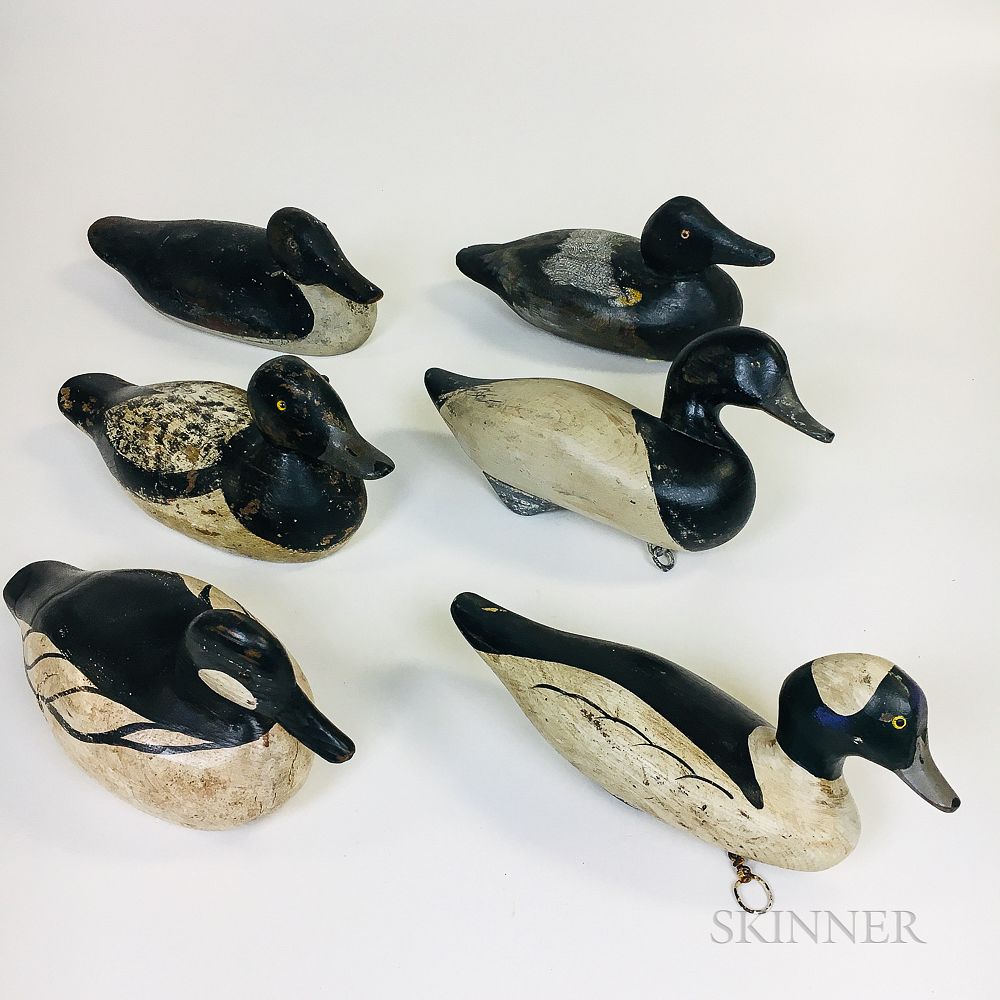 Appraisal: Six Carved and Painted Duck Decoys Six Carved and Painted