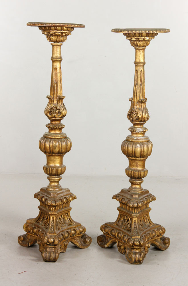 Appraisal: - Pr Italian Gold Carved Wood Pedestals Pair of Italian