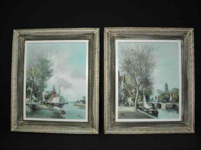 Appraisal: Two F Roberts Dutch th century oil on canvas harbor