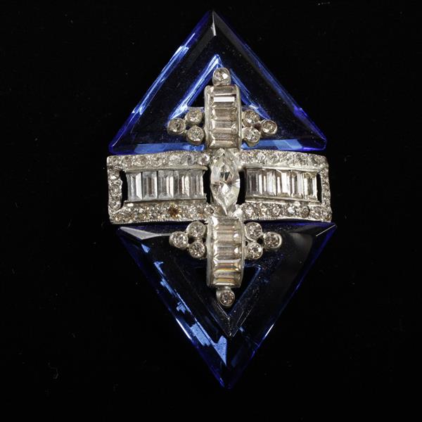 Appraisal: Art Deco Diamante Rhinestone Brooch Pin with Blue Crystal Step