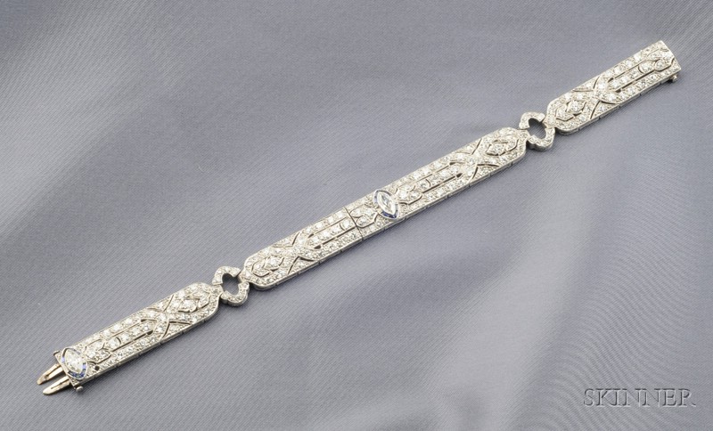 Appraisal: Art Deco Platinum and Diamond Bracelet set throughout with marquise