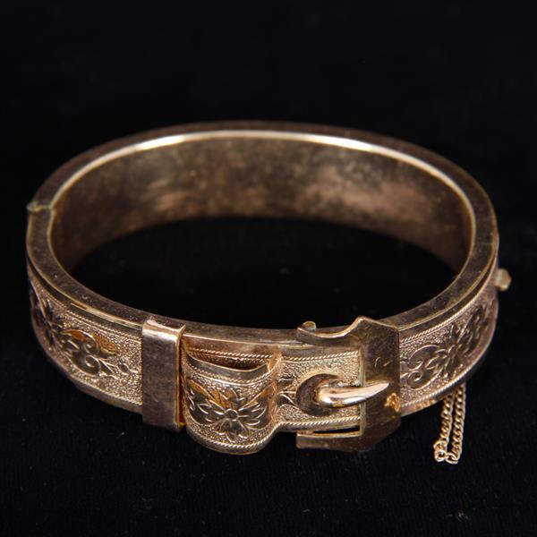 Appraisal: Victorian gold filled hollow hinged bangle bracelet with etched florals