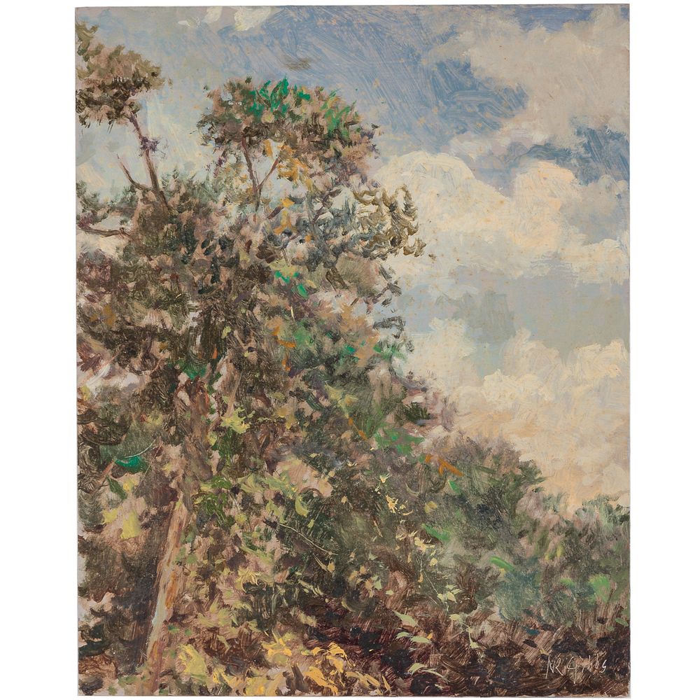 Appraisal: Nathaniel K Gibbs Treetops oil American - Oil on panel