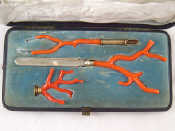 Appraisal: A branch coral and gilt metal desk set comprising a