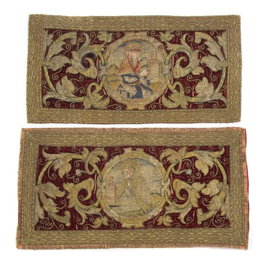 Appraisal: Two Needlework Ecclesiastical Panels each centered with a saint on