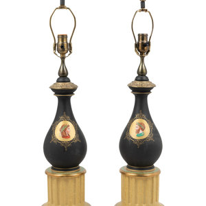 Appraisal: A Pair of Continental Porcelain and Giltwood Lamps th Century