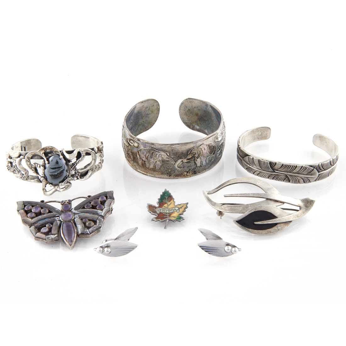 Appraisal: Lot of Mostly sterling jewelry items cuff bracelets with an