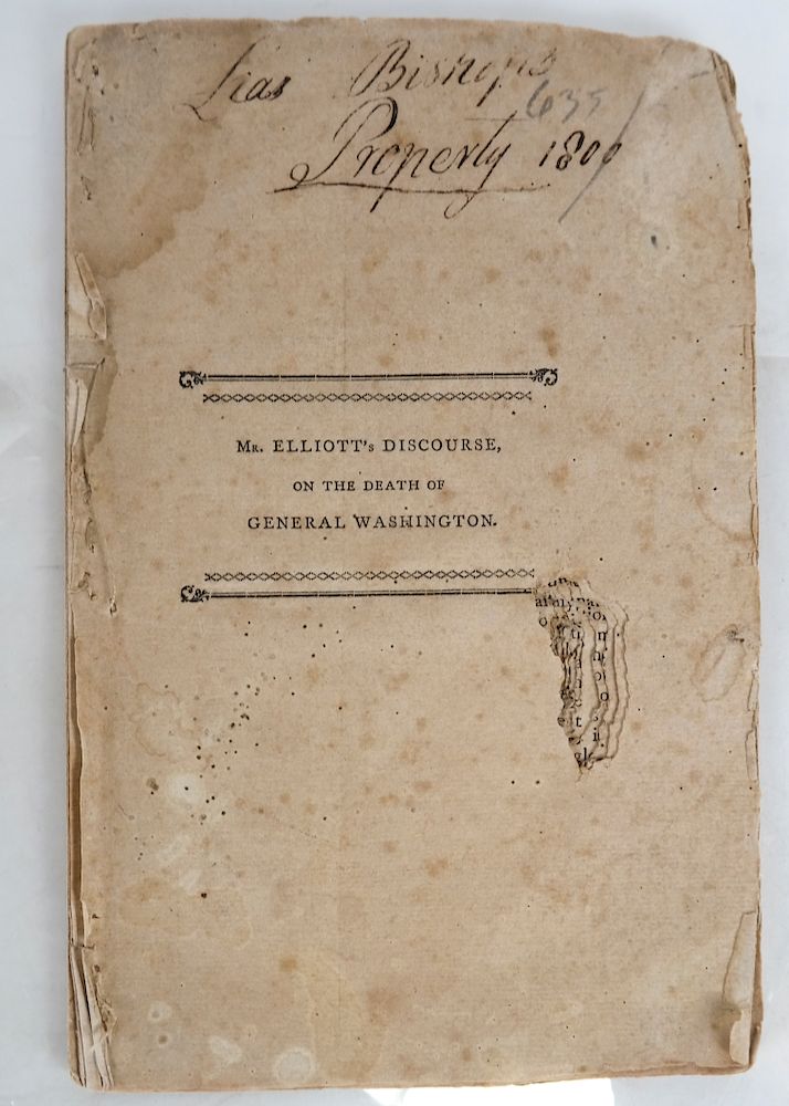 Appraisal: Elliott Discourse on G Washington Pamphlet Printed vo pamphlet subtitled