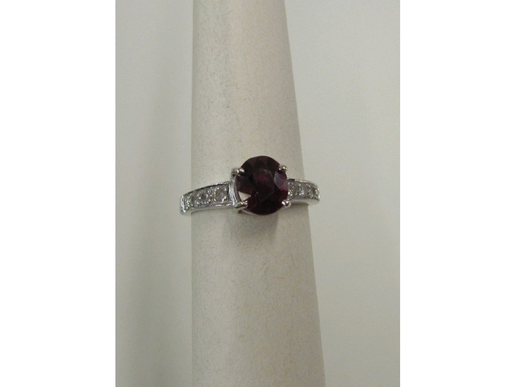 Appraisal: Eighteen carat white gold ruby set dress ring with diamond