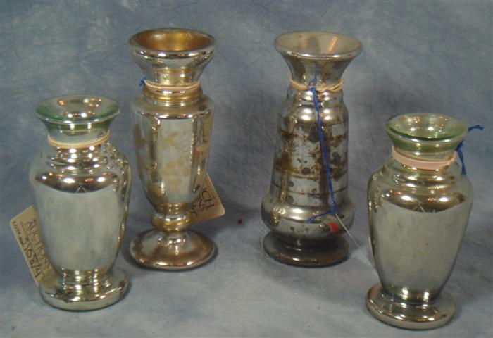 Appraisal: mercury glass vases painted etched vases t Estimate -