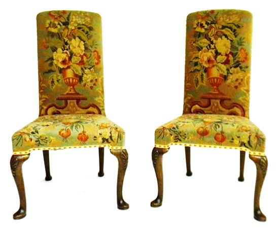 Appraisal: Pair Queen Anne style upholstered side chairs green-gray field with