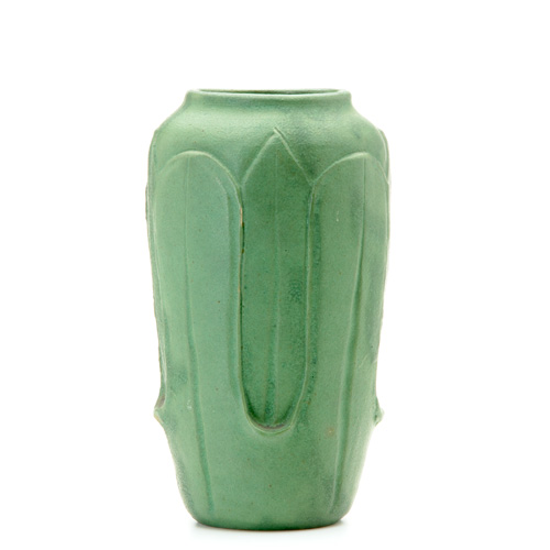 Appraisal: WHEATLEY Vase modeled with leaves in the style of Grueby