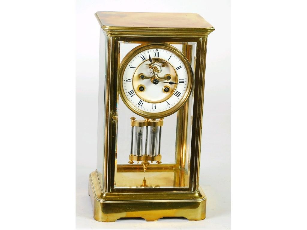 Appraisal: LATE NINETEENTH CENTURY FRENCH BRASS FOUR GLASS MANTEL CLOCK the