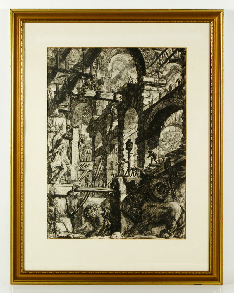 Appraisal: - Piranesi Prison Carceri Series The Lions Bas-Reliefs Etching Giovanni