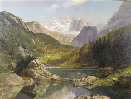 Appraisal: KONRAD PETRIDES austrian - ALPINE VIEW WITH MOUNTAIN AND LAKE