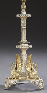 Appraisal: Silverplated Swan Lamp early th c with a reli Silverplated