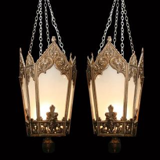 Appraisal: th c bronze Gothic Revival lanterns Pair of late th