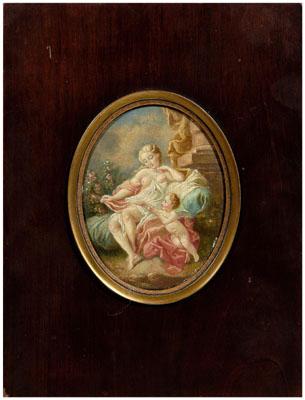 Appraisal: Miniature after Boucher Venus with an adoring cupid unsigned French