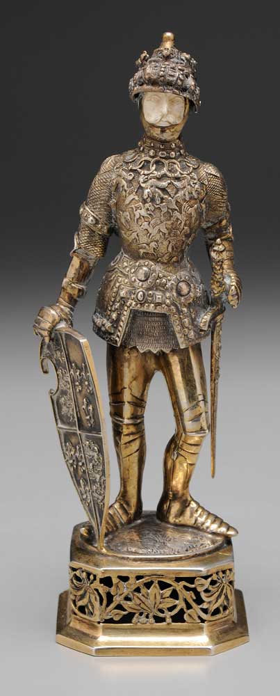 Appraisal: German Gilt Silver Knight late th century standing knight holding