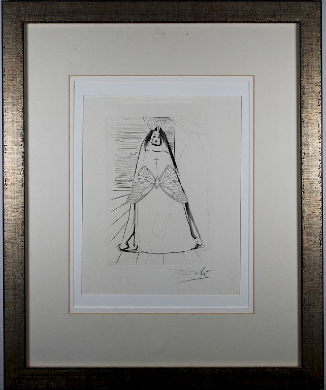 Appraisal: Salvador Dali Framed Etching Salvador Dali Framed Etching The nun