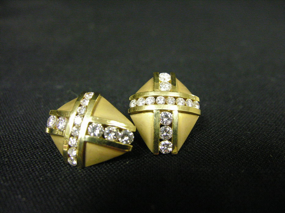 Appraisal: K GOLD AND DIAMOND CROSS EARRINGS Valerie Naifeh Designed for