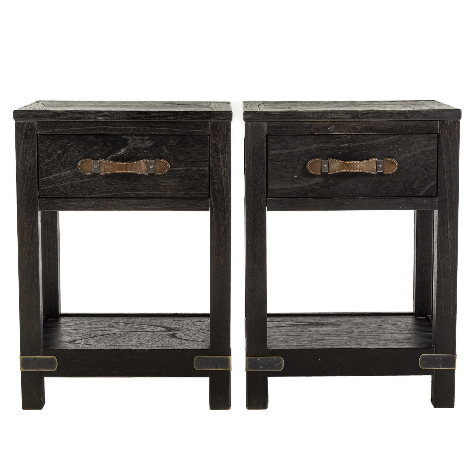 Appraisal: A PAIR OF DISTRESSED ARHAUS NIGHTSTANDS st century ebonized wood