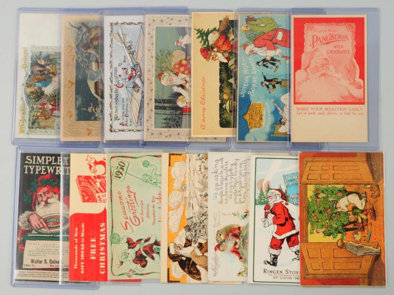 Appraisal: Lot of Santa Postcards Lot has nine advertising Santas seven