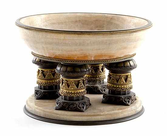 Appraisal: Classical parcel gilt-bronze mounted alabaster centerbowl circa shallow polished stone