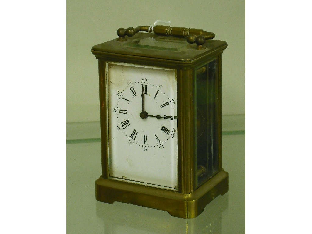 Appraisal: Carriage timepiece within a corniche brass case high