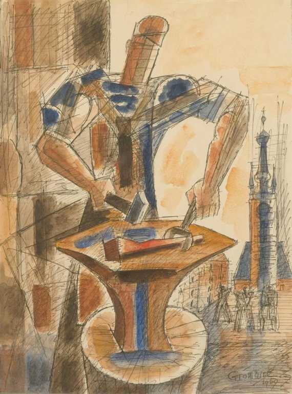 Appraisal: GROMAIRE MARCEL Noyelles-on-Sambre - Paris Blacksmith Watercolour and ink on