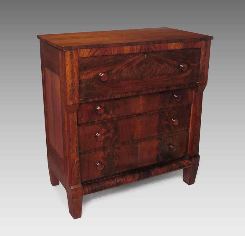 Appraisal: AMERICAN EMPIRE DRAWER DRESSER Flame grain mahogany veneer top drawer