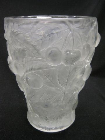 Appraisal: Art Deco Frosted Art Glass Vase cherry decor Czechoslovakia excellent