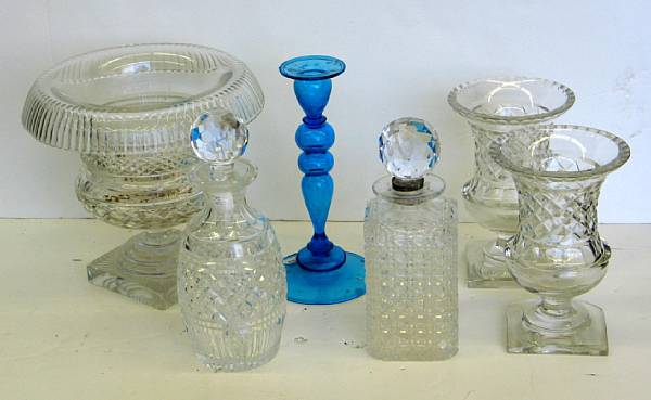 Appraisal: A Steuben blue glass candlestick and a group of cut