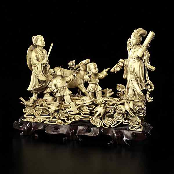 Appraisal: Outstanding Chinese Ivory Figural Group Chinese An ivory figural arrangement