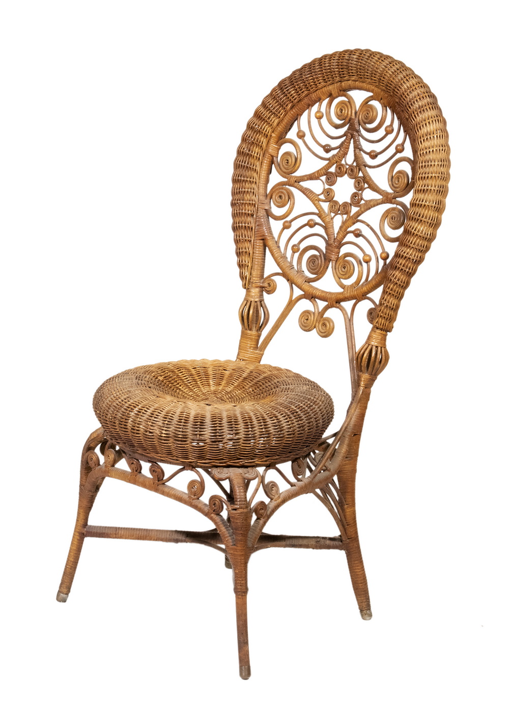 Appraisal: FANCY NATURAL FINISH WICKER LADIES BOUDOIR CHAIR Balloon Back circa