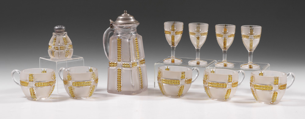 Appraisal: KLONDIKE AMBERETTE CUPS SYRUP AND SALT assembled cut glass pieces