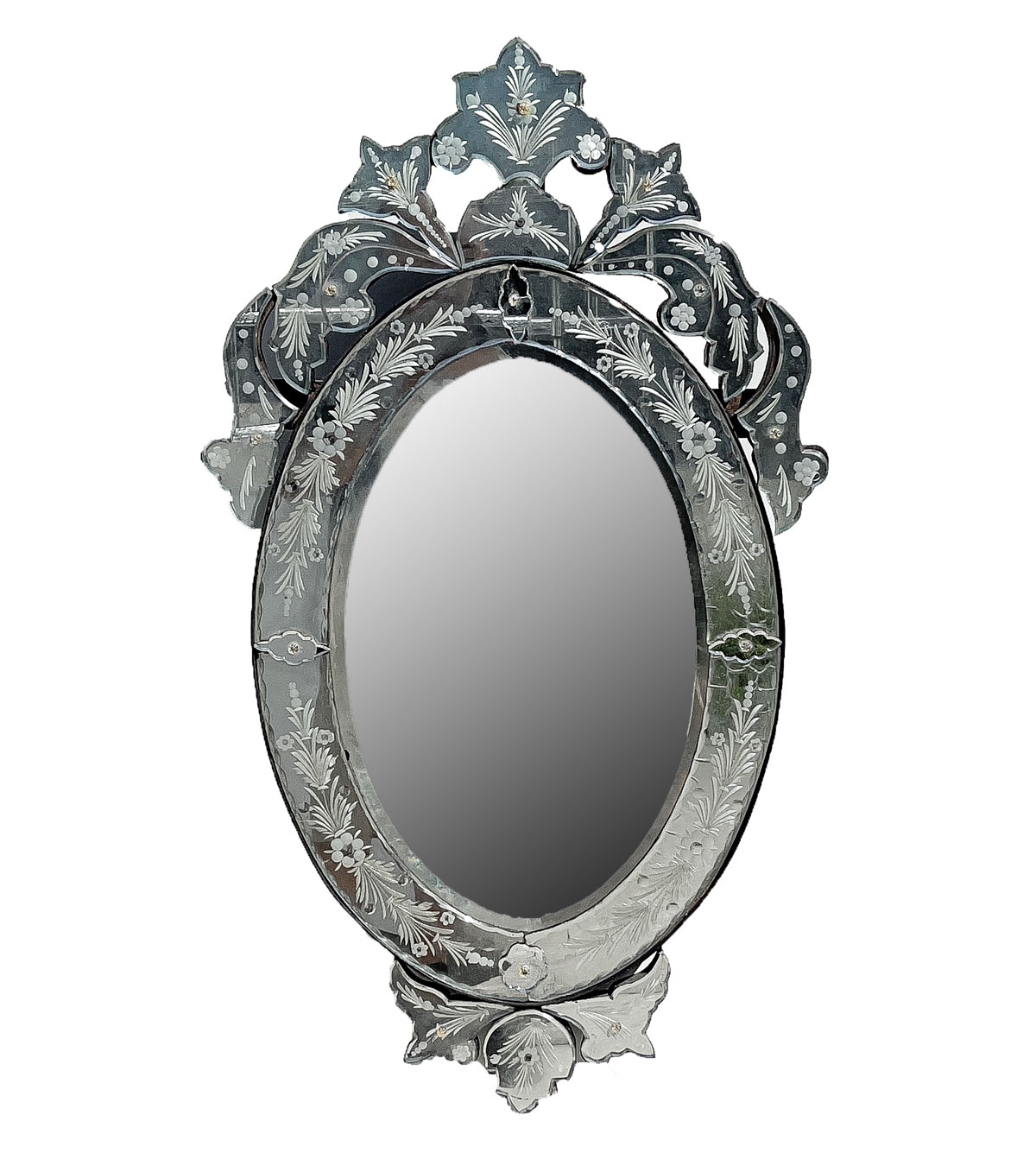 Appraisal: ETCHED VENETIAN MIRROR Beveled oval mirror with an encompassing etched