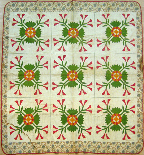 Appraisal: Applique quilt th c with floral decoration x