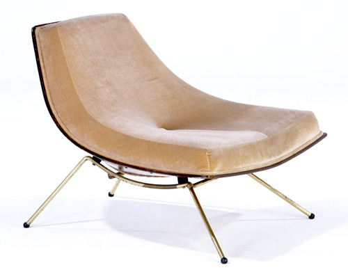 Appraisal: A J DONOHUE Canadian Coconut chair upholstered in tan velvet