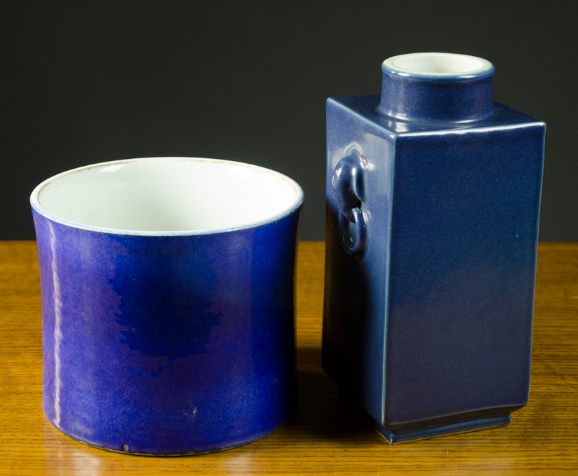 Appraisal: TWO CHINESE BLUE PORCELAIN VESSELS the first a square-form vase