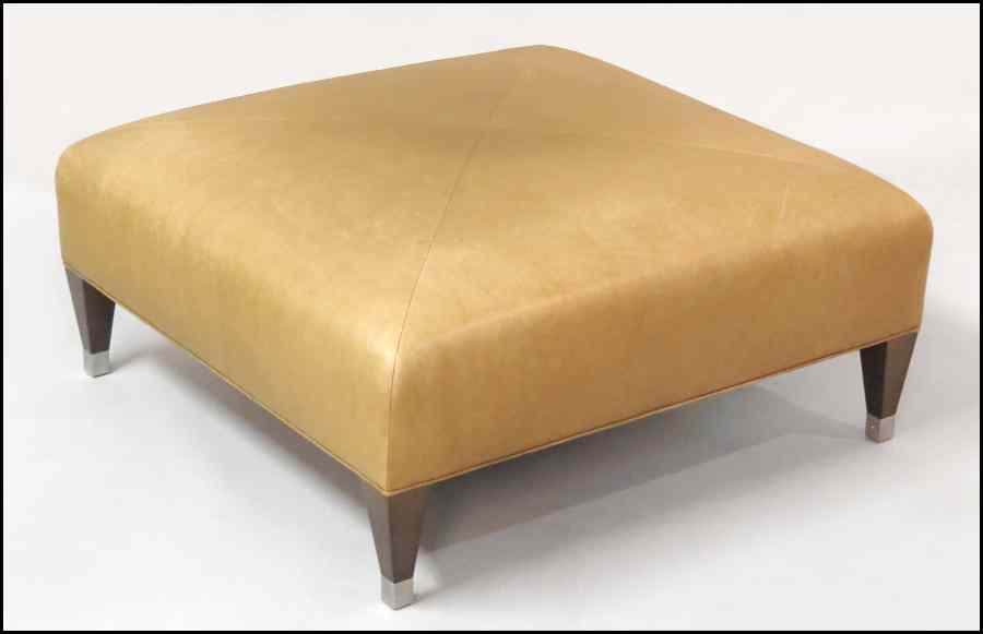 Appraisal: INTERIOR CRAFTS LEATHER UPHOLSTERED OTTOMAN H '' W '' D